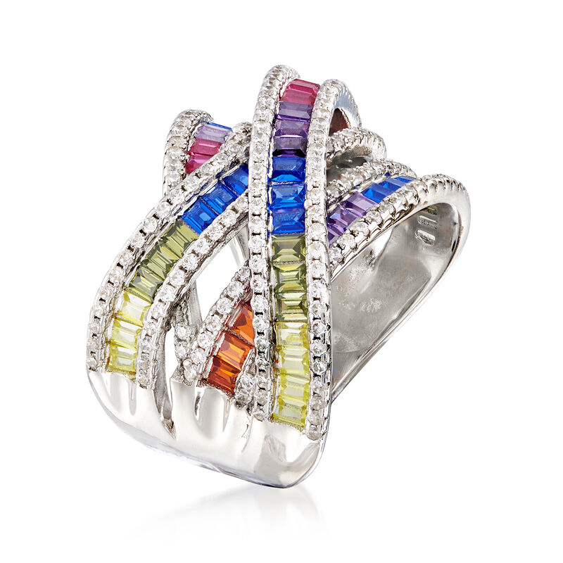 2.35 ct. t.w. Multicolored CZ Highway Ring in Sterling Silver image number 2