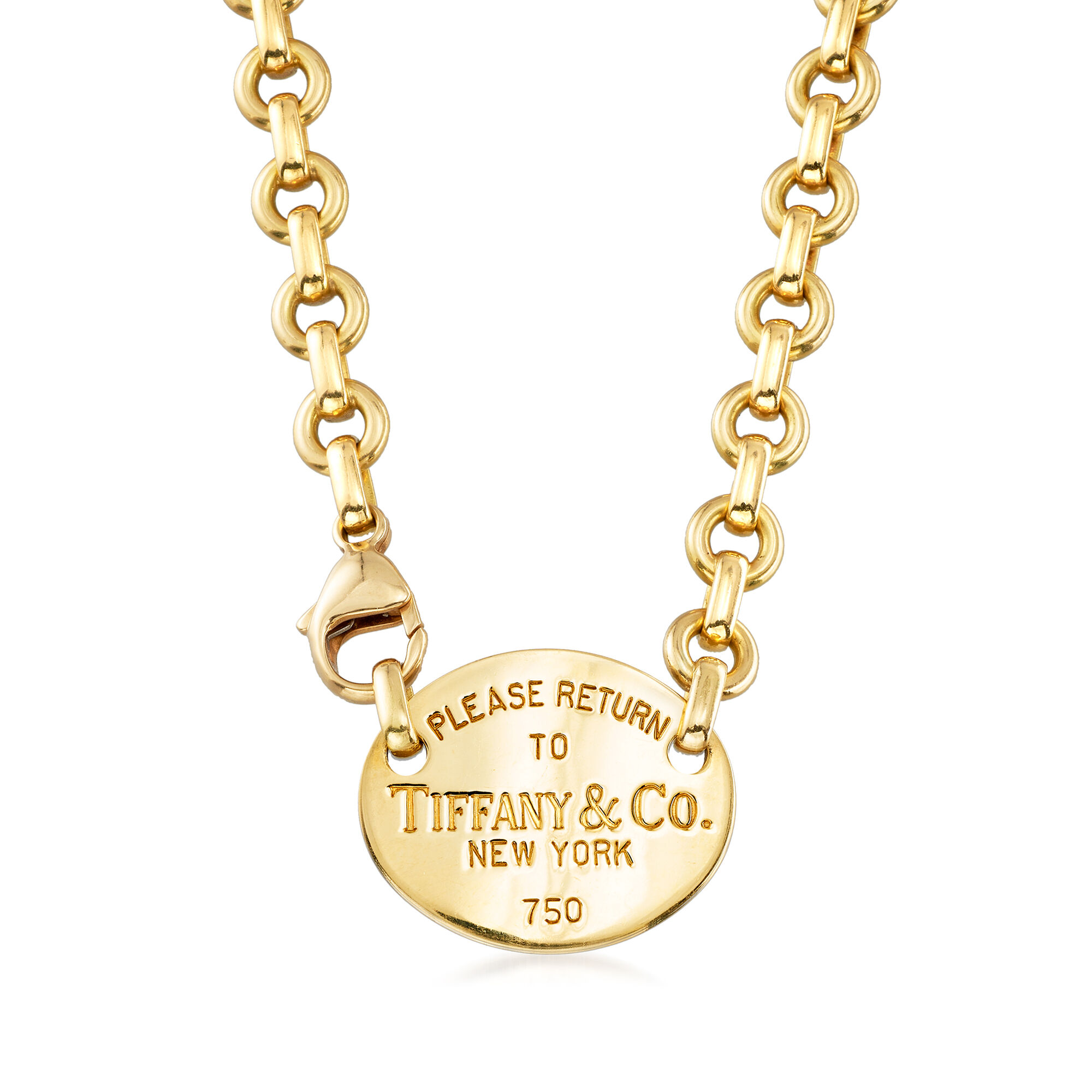 C. 1990 Vintage Tiffany Jewelry Tag Cable-Link Necklace in 18kt