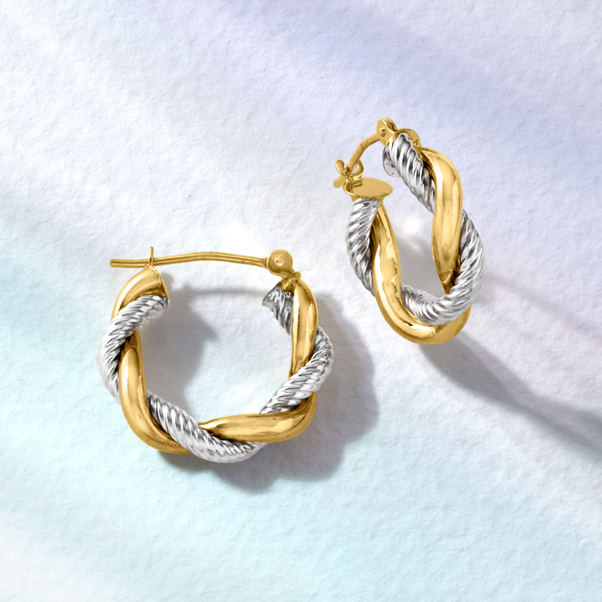 Two tone twisted hoop earrings cheap