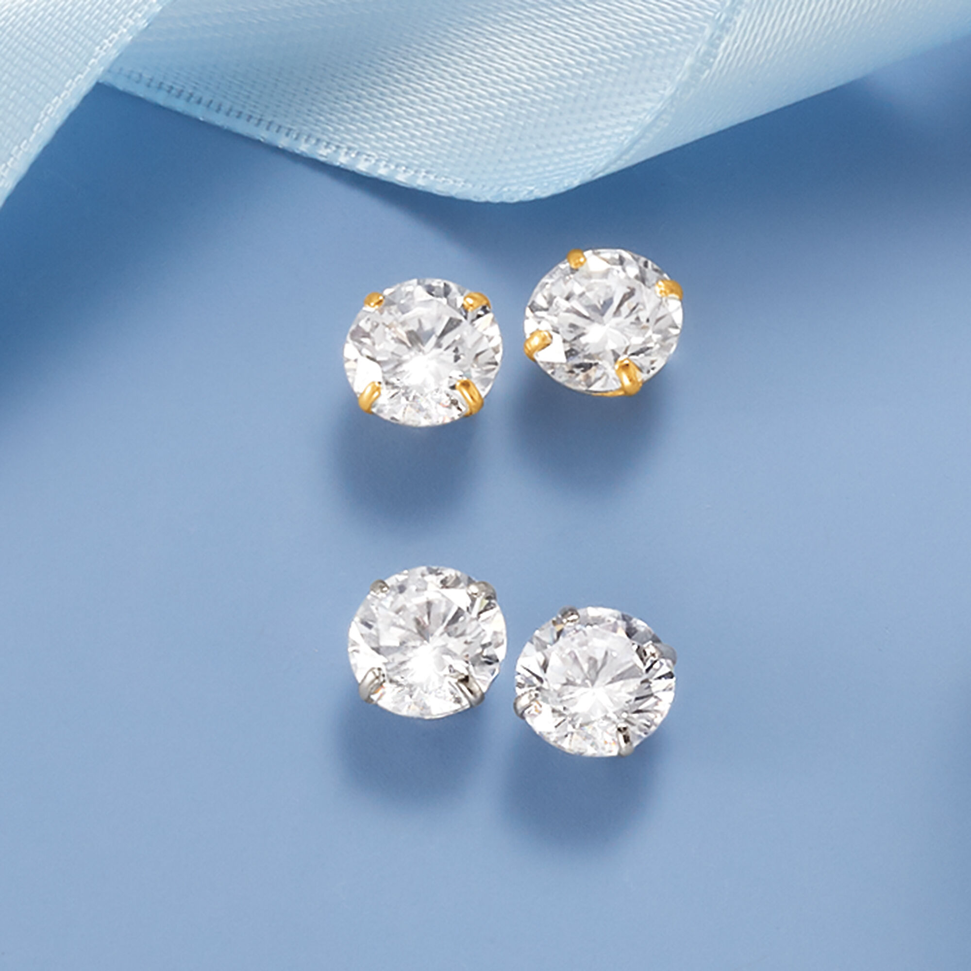 3.00 ct. t.w. CZ Stud Earrings in 14kt White Gold