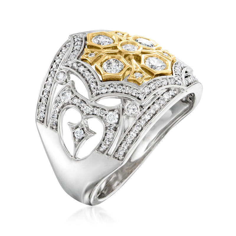 1.00 ct. t.w. Diamond Openwork Dome Ring in Sterling Silver with 14kt Yellow Gold image number 2