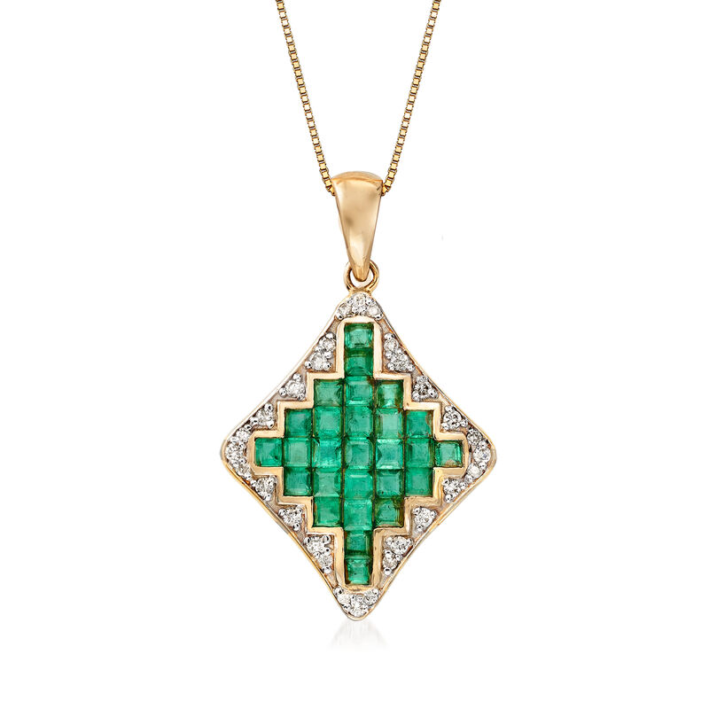 1.60 ct. t.w. Emerald and .18 ct. t.w. Diamond Pendant Necklace in 14kt Yellow Gold. 18&quot; image number 1