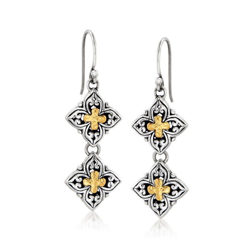 Sterling Silver Bali-Style Drop Earrings with 18kt Yellow Gold image number 0