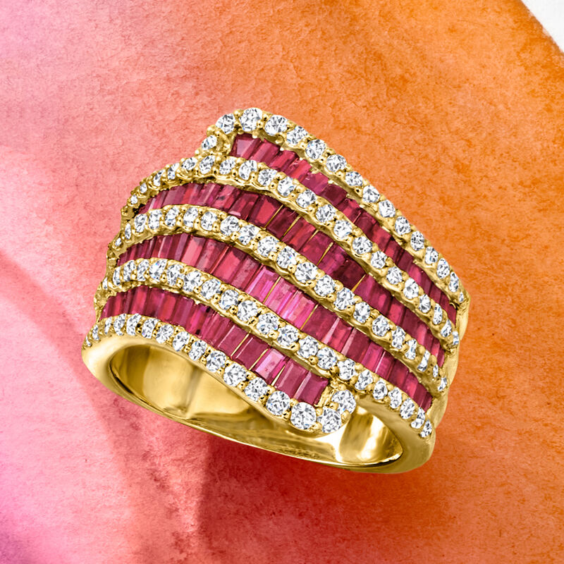 2.30 ct. t.w. Ruby and .85 ct. t.w. Diamond Ring in 14kt Yellow Gold. Size 6 image number 3