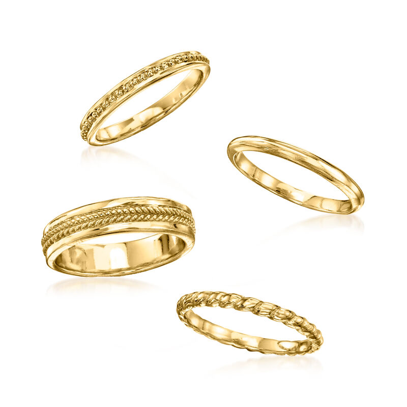 18kt Gold Over Sterling Jewelry Set: Four Stackable Rings. Size 10 image number 3
