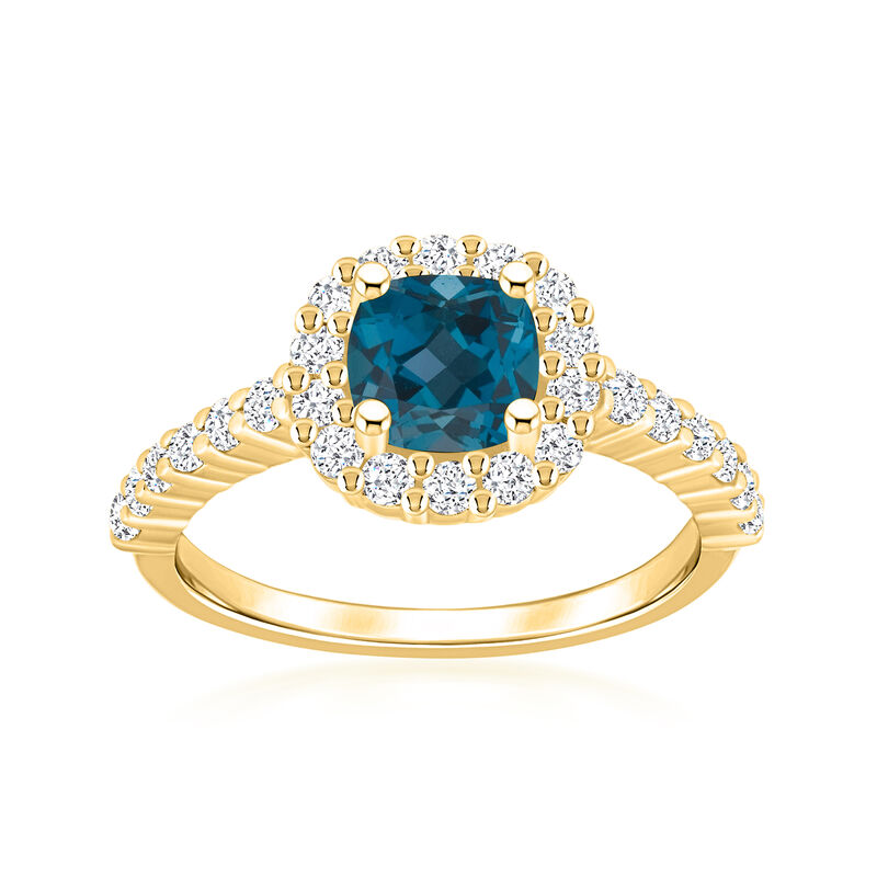 1.20 Carat London Blue Topaz Ring with .65 ct. t.w. Diamonds in 14kt Yellow Gold image number 0
