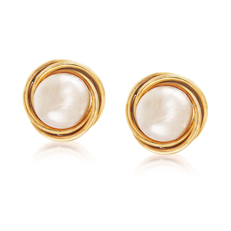 C. 1980 Vintage 11mm Cultured Mabe Pearl Earrings in 14kt Yellow Gold image number 0