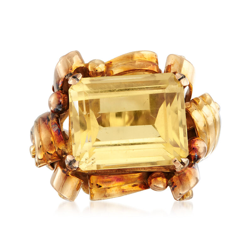 C. 1940 Vintage 11.00 Carat Citrine Ring in 18kt Yellow Gold image number 0