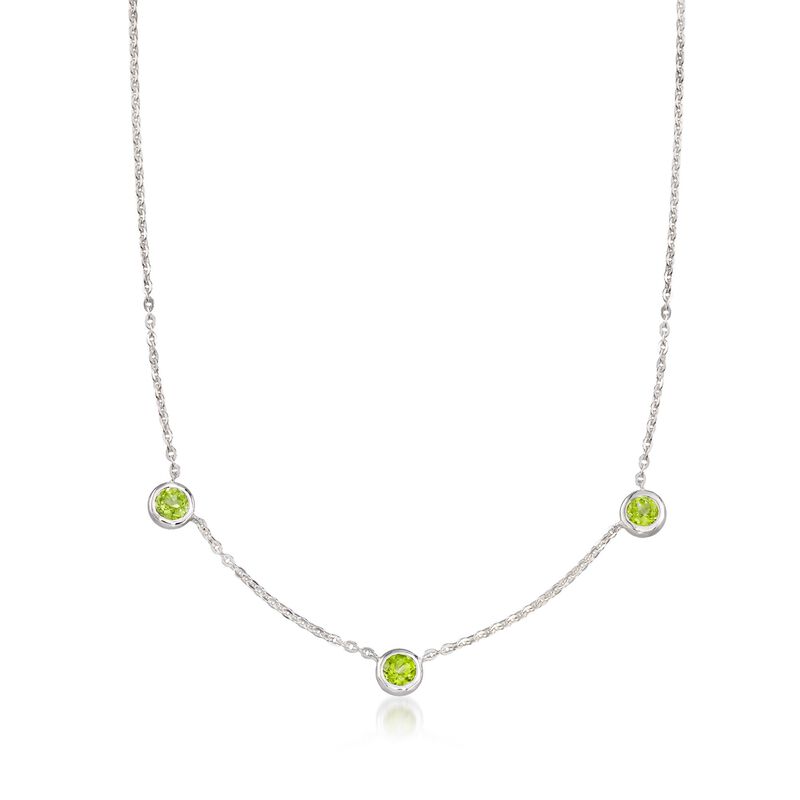 Zina Sterling Silver &quot;Contemporary&quot; 2.60 ct. t.w. Peridot Three-Stone Station Necklace. 17&quot; image number 1