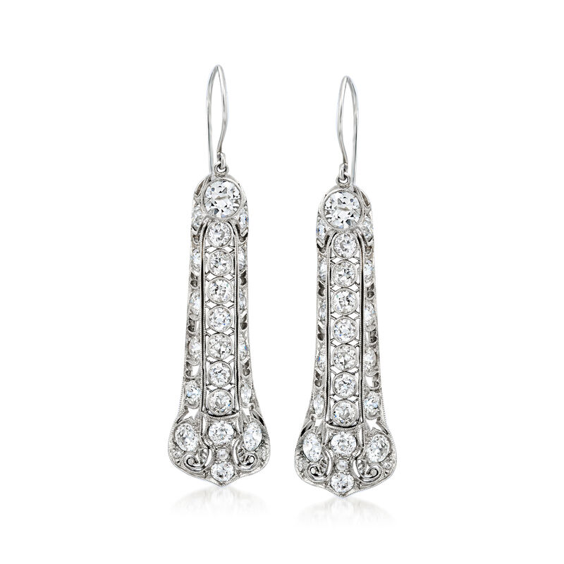 C. 1990 Vintage 7.00 ct. t.w. Diamond Drop Earrings in Platinum image number 0