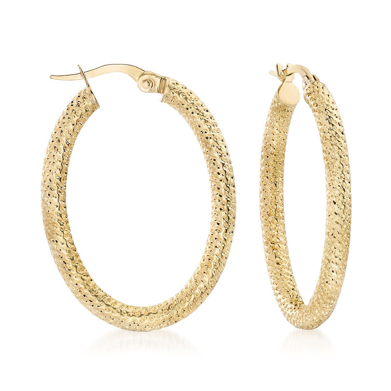 Italian 18kt Yellow Gold Textured Oval Hoop Earrings image number 0