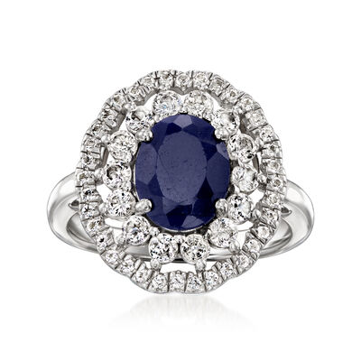 2.70 Carat Sapphire Ring with 1.30 ct. t.w. White Topaz in Sterling Silver