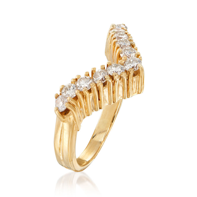 C. 1980 Vintage .75 ct. t.w. Diamond V-Shaped Ring in 14kt Yellow Gold image number 2