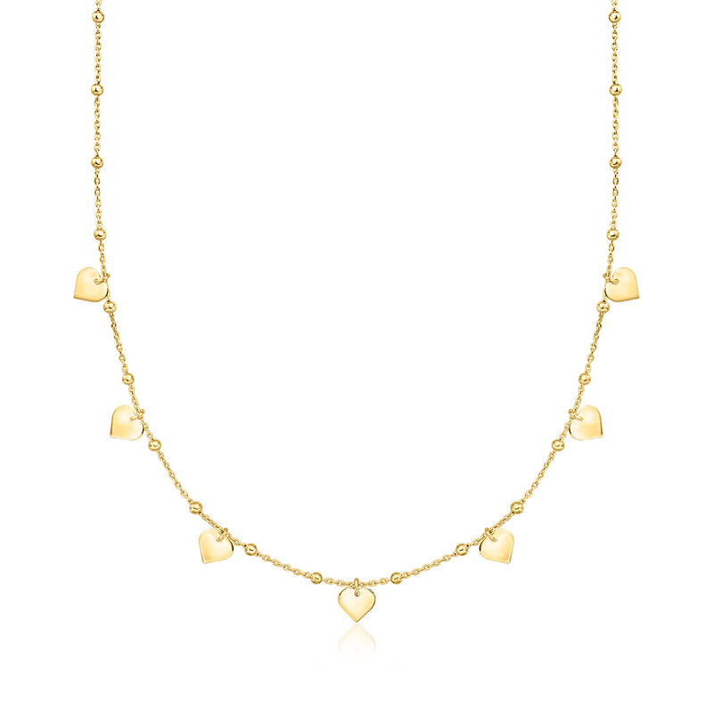 Italian 18kt Gold Over Sterling Heart and Bead Station Necklace. 18&quot; image number 1