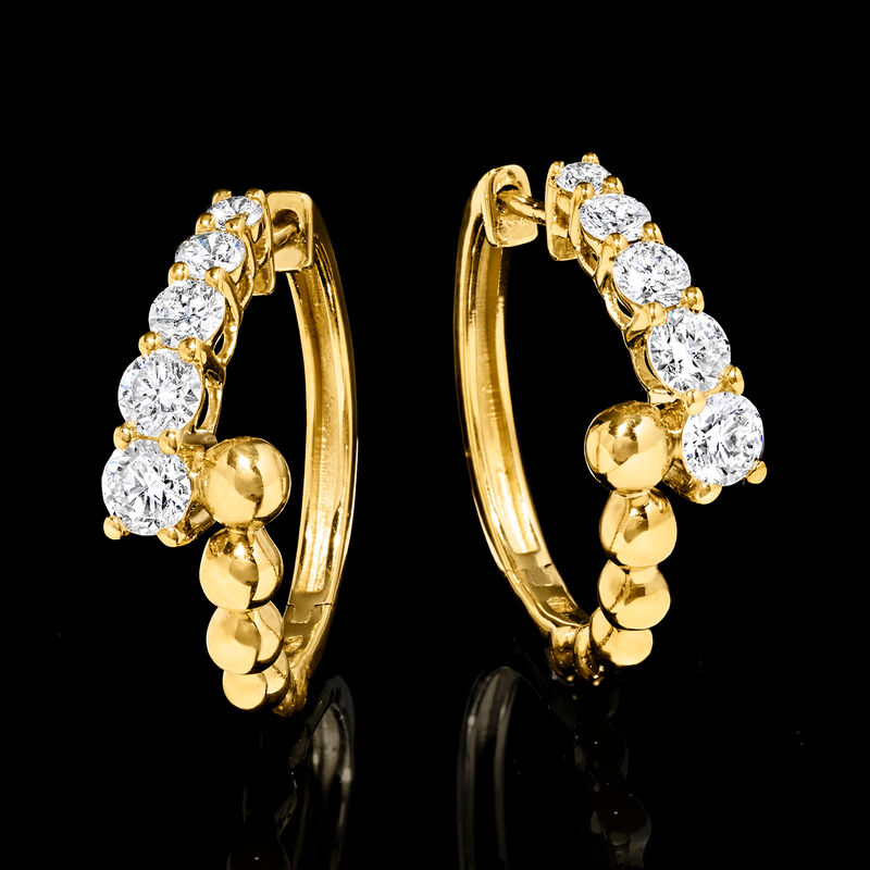 1.00 ct. t.w. Lab-Grown Diamond Beaded Bypass Hoop Earrings in 18kt Gold Over Sterling. 3/4" image number 2