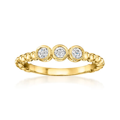 .20 ct. t.w. Bezel-Set Diamond Three-Stone Beaded Ring in 18kt Gold Over Sterling
