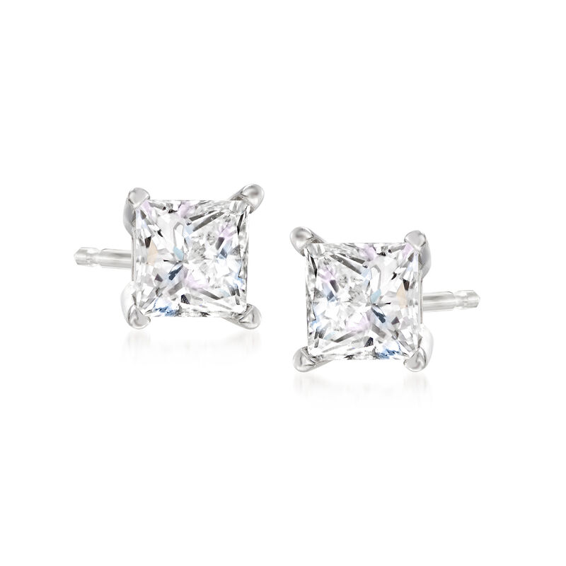 1.00 ct. t.w. Princess-Cut CZ Stud Earrings in 14kt White Gold image number 0