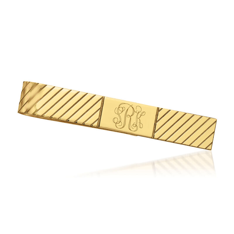 14kt Yellow Gold Personalized Monogram Diagonal-Striped Tie Bar  image number 0