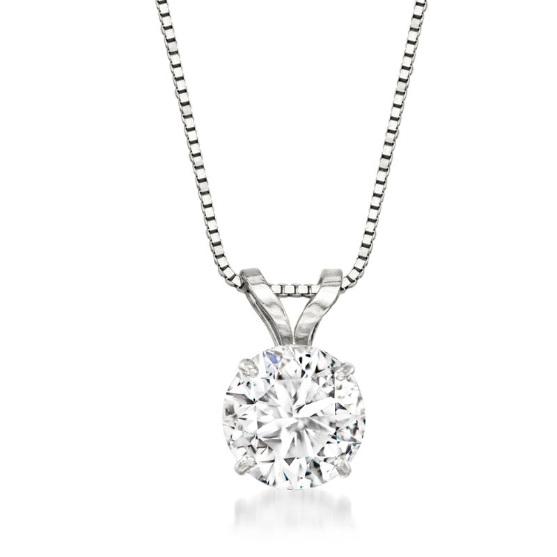 1.50 Carat CZ Solitaire Necklace in 14kt White Gold. 18&quot; image number 1