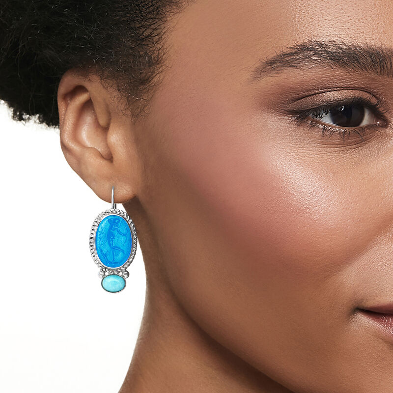 Italian Blue Venetian Glass Diana the Huntress Drop Earrings with Amazonite in Sterling Silver image number 1