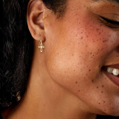 Italian 10kt Yellow Gold Cross Drop Earrings