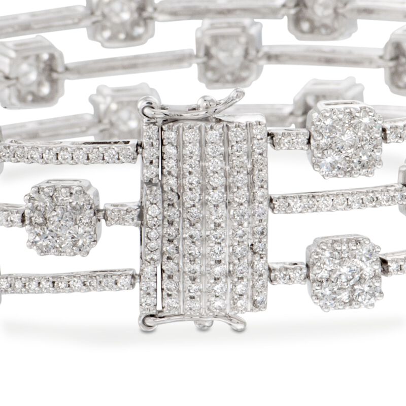 9.75 ct. t.w. Diamond Three-Row Station Bracelet in 18kt White Gold. 7&quot; image number 2