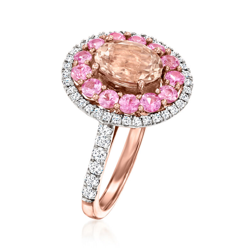 1.10 Carat Morganite and 1.00 ct. t.w. Pink Sapphire Ring with .48 ct. t.w. Diamonds in 14kt Rose Gold image number 2