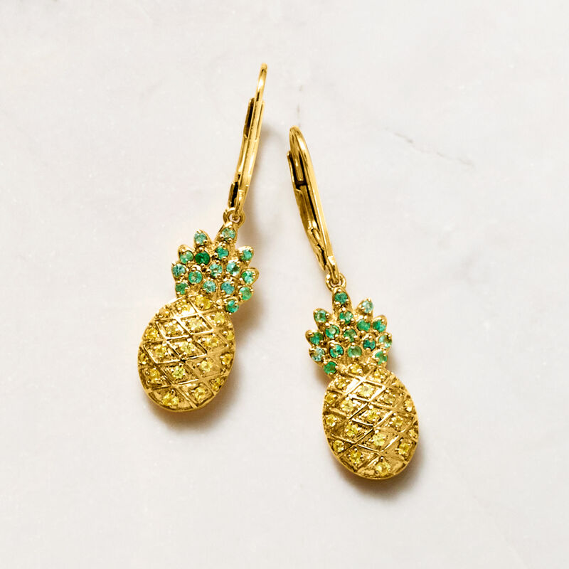 .40 ct. t.w. Yellow Sapphire and .30 ct. t.w. Emerald Pineapple Drop Earrings in 18kt Gold Over Sterling  image number 2