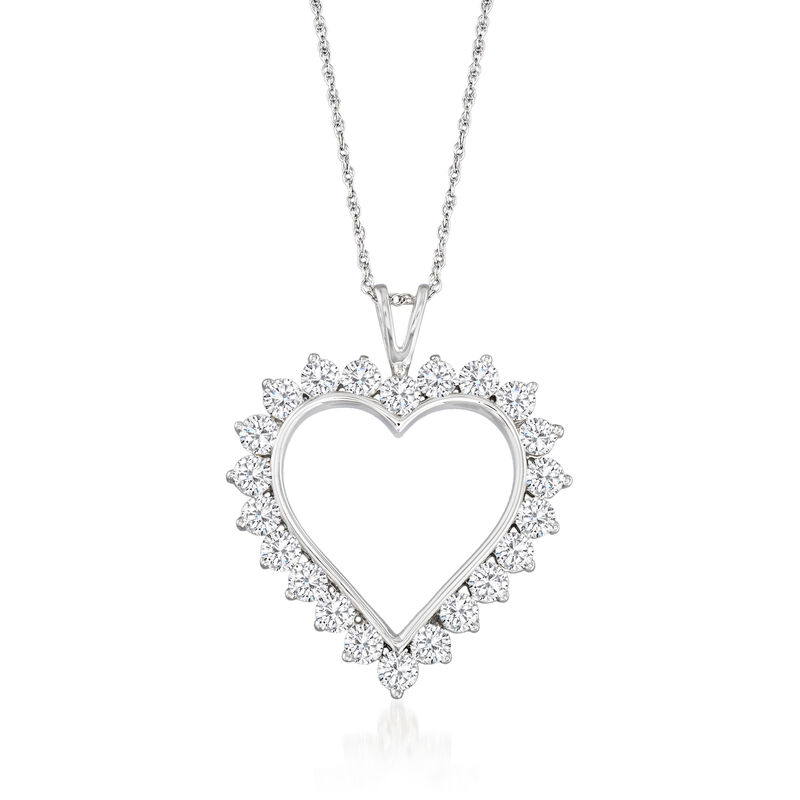 2.00 ct. t.w. Diamond Open-Space Heart Pendant Necklace in 14kt White Gold. 18&quot; image number 1