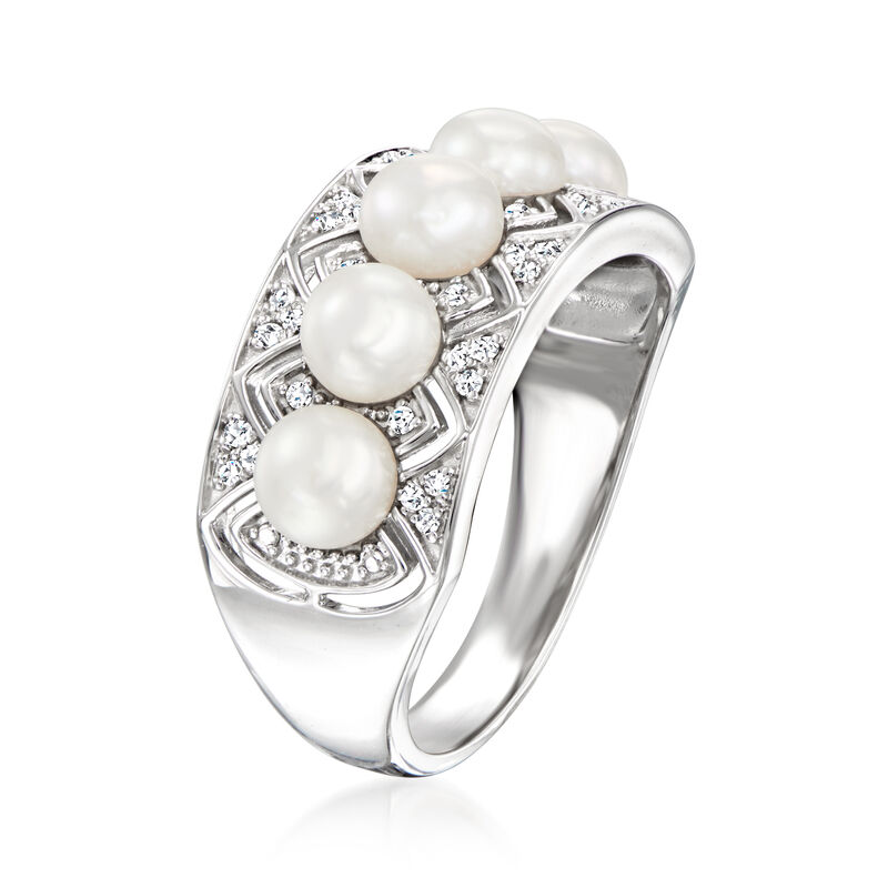 4.5-5mm Cultured Pearl and .11 ct. t.w. Diamond Ring in Sterling Silver image number 2