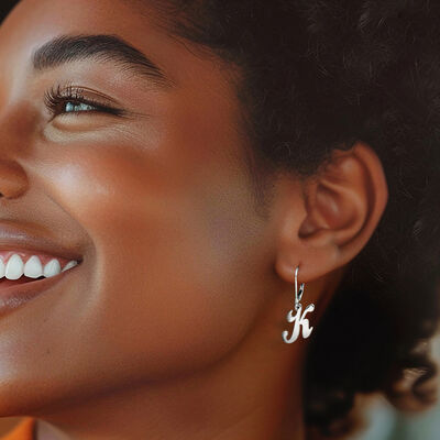 Sterling Silver Script Initial Drop Earrings