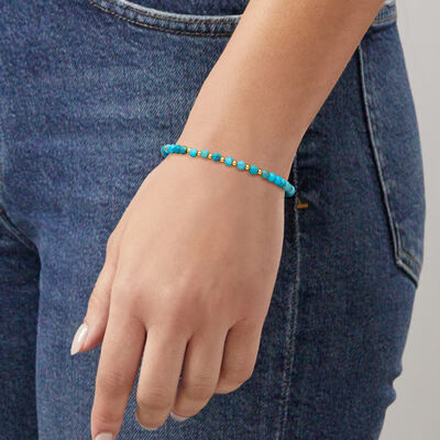 4-4.5mm Turquoise Bead Bracelet in 10kt Yellow Gold