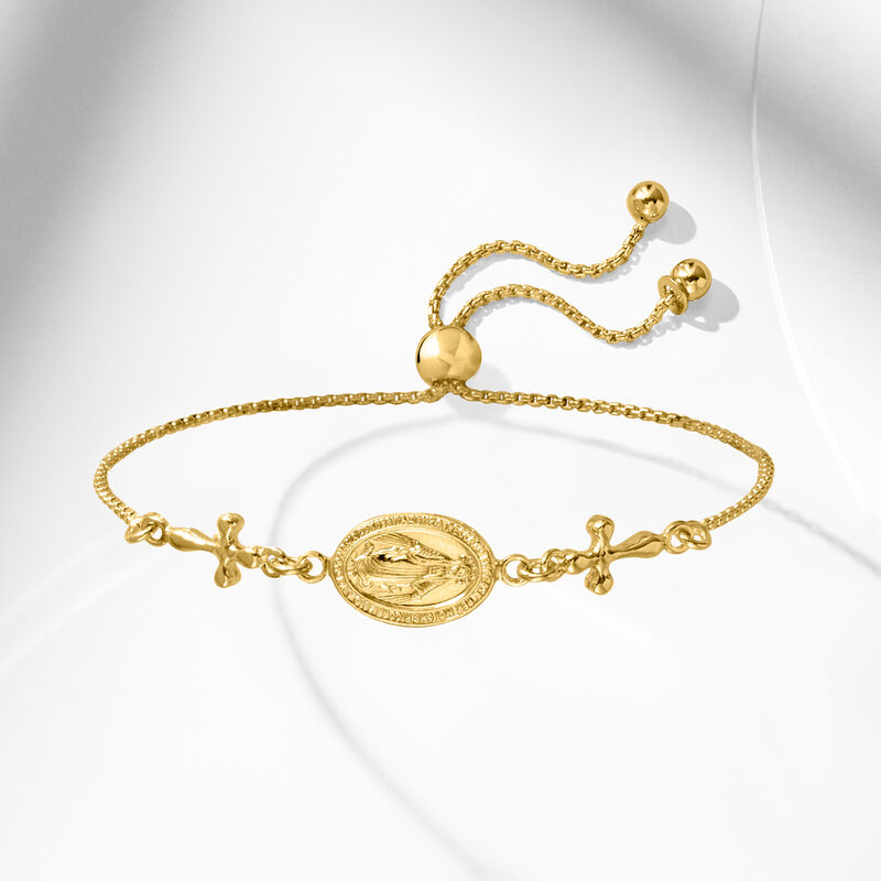 Italian 18kt Gold Over Sterling Miraculous Medal Bolo Bracelet image number 4