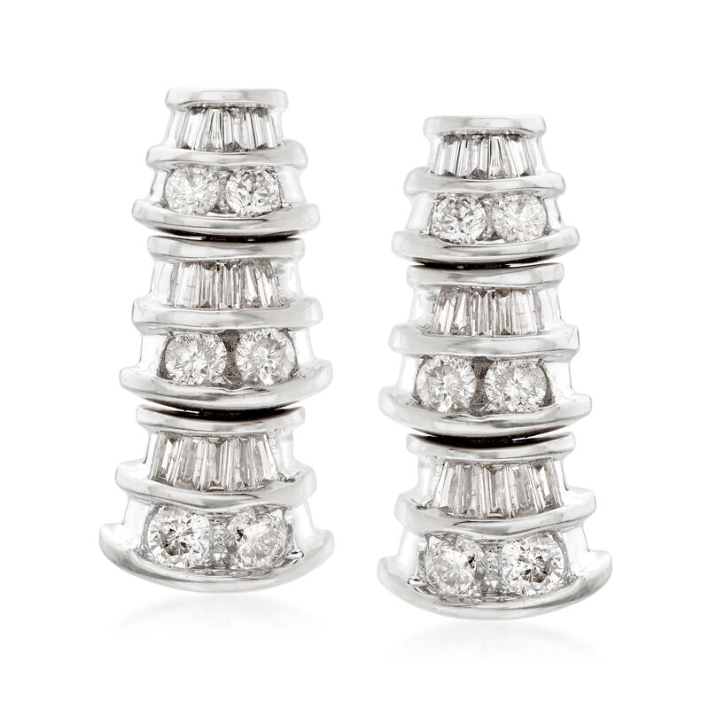 .87 ct. t.w. Baguette and Princess Diamond Graduating Drop Earrings in 14kt White Gold image number 0