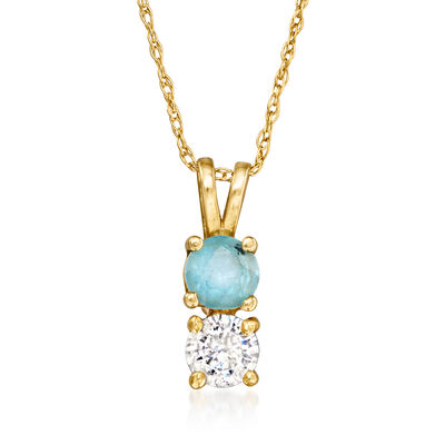 C. 1980 Vintage .25 Carat Sky Blue Topaz and .40 Carat CZ Pendant Necklace in 14kt Yellow Gold