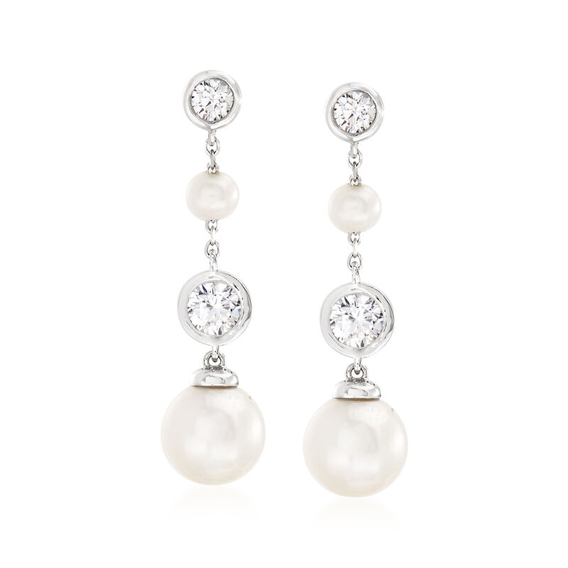 3.5-8mm Cultured Pearl and .60 ct. t.w. CZ Drop Earrings in Sterling Silver image number 0