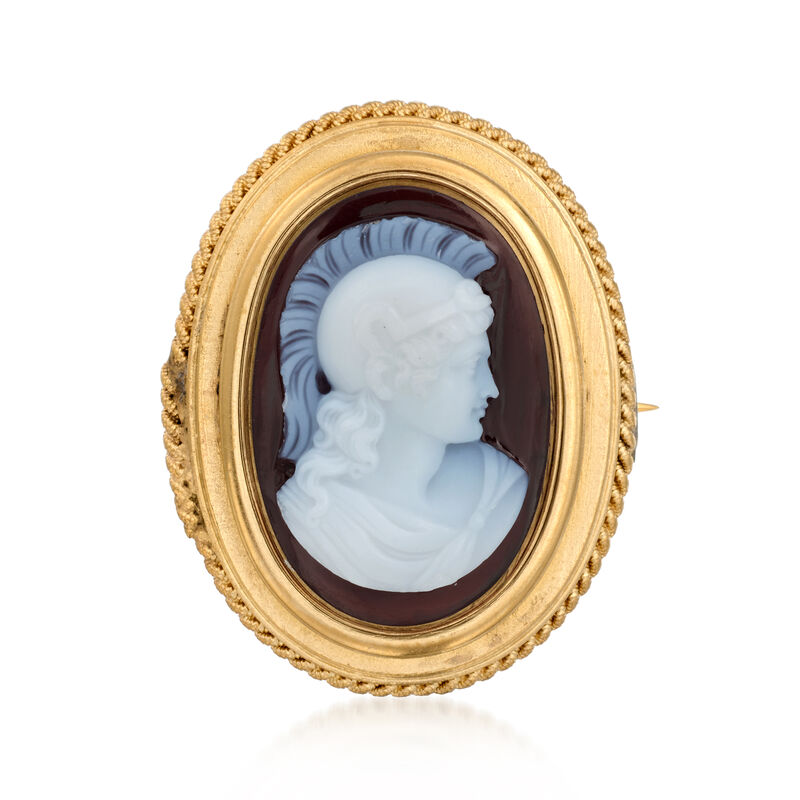 C. 1980 Vintage Black Agate Centurion Cameo Pin in 14kt Yellow Gold  image number 0