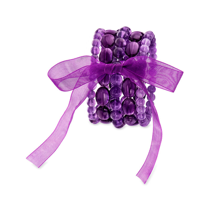 395.00 ct. t.w. Amethyst Bead Jewelry Set: Five Stretch Bracelets. 7&quot; image number 2
