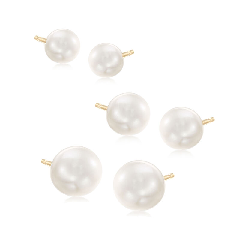 5-7.5mm Cultured Pearl Jewelry Set: Three Pairs of Stud Earrings in 14kt Yellow Gold image number 0