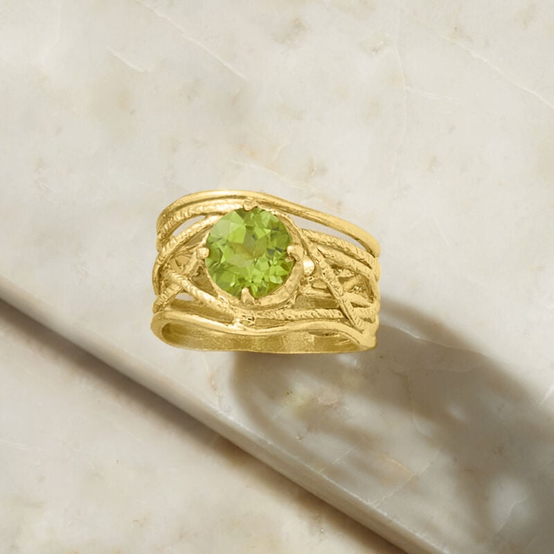 1.90 Carat Peridot Textured Openwork Ring in 18kt Gold Over Sterling image number 4