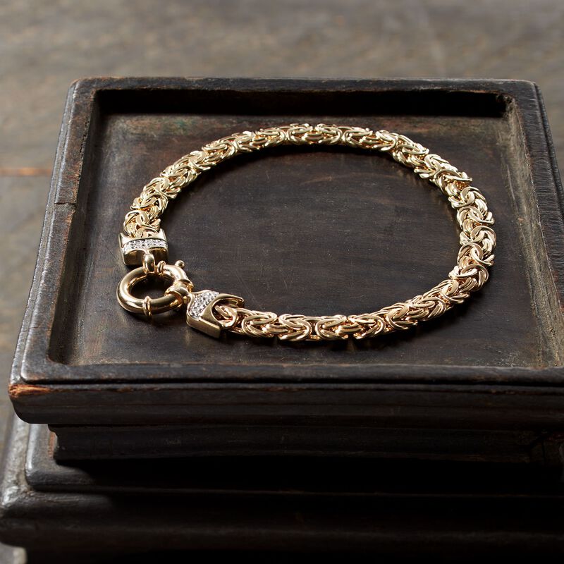 14kt Yellow Gold Byzantine Bracelet with Diamonds image number 2