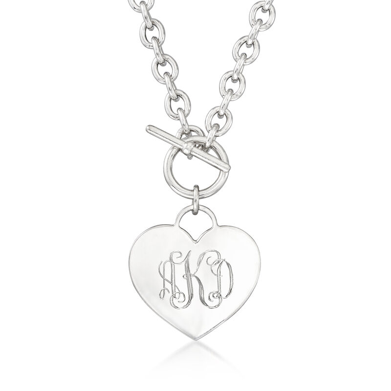 Italian Sterling Silver Personalized Heart Toggle Necklace image number 0