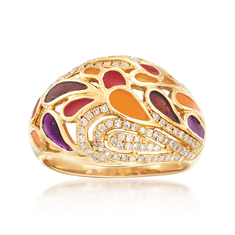 .35 ct. t.w. Diamond and Multicolored Enamel Open-Space Ring in 14kt Yellow Gold image number 0