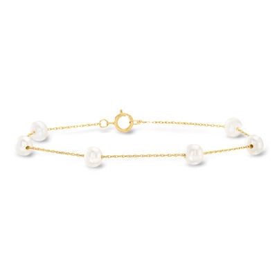 5-5.5mm Cultured Pearl Station Bracelet in 14kt Yellow Gold