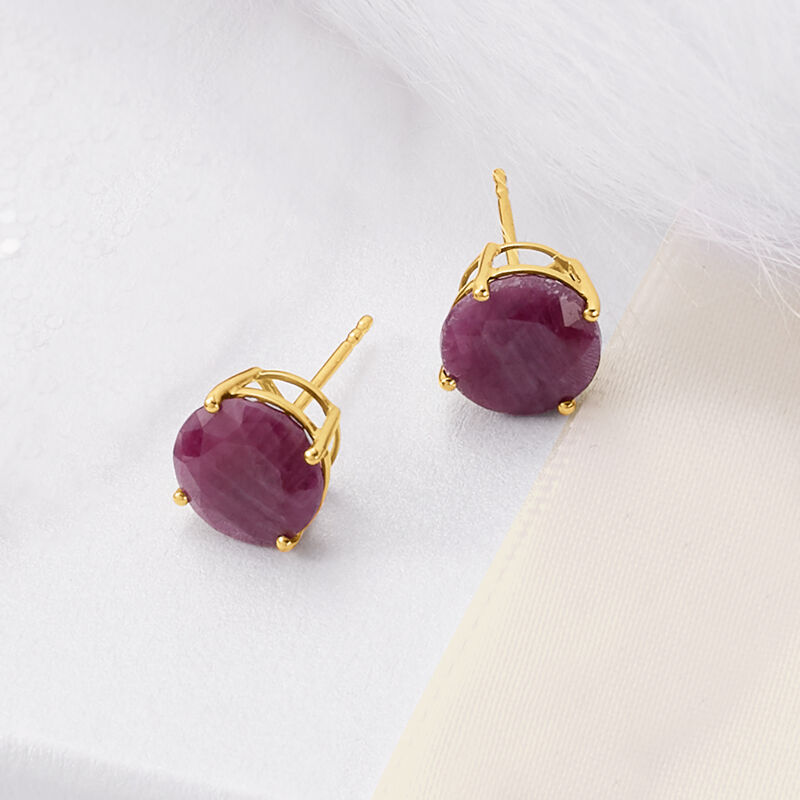 6.50 ct. t.w. Ruby Stud Earrings in 14kt Yellow Gold image number 3