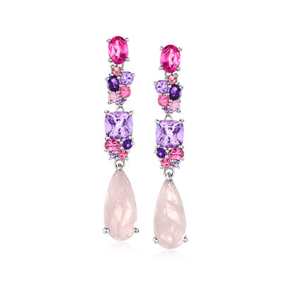 15.30 ct. t.w. Multi-Gemstone Drop Earrings in Sterling Silver
