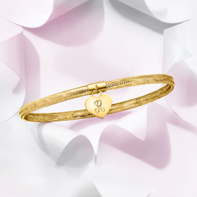 Italian 14kt Yellow Gold Personalized Heart Charm Mesh Bracelet image number 2
