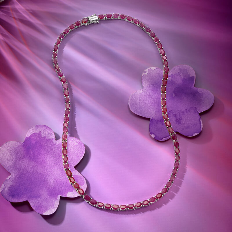 40.00 ct. t.w. Ruby Tennis Necklace in Sterling Silver image number 5
