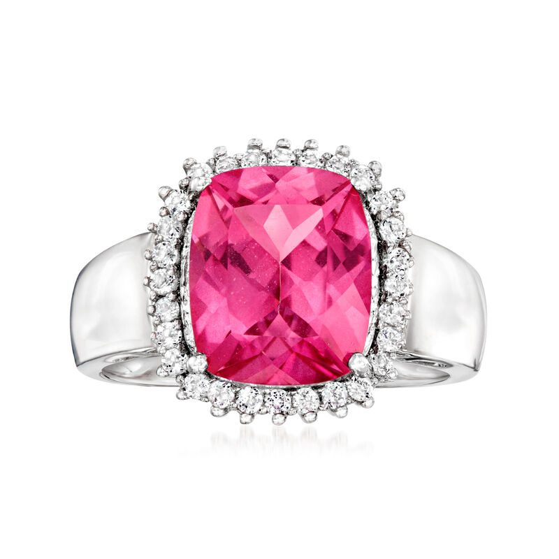 3.90 Carat Pink Topaz and .20 ct. t.w. White Topaz Ring in Sterling Silver. Size 8 image number 0