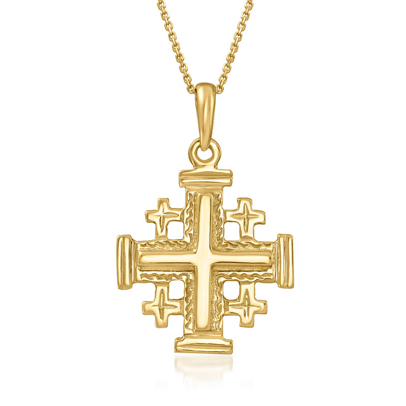 14kt Yellow Gold Jerusalem Cross Pendant Necklace image number 0
